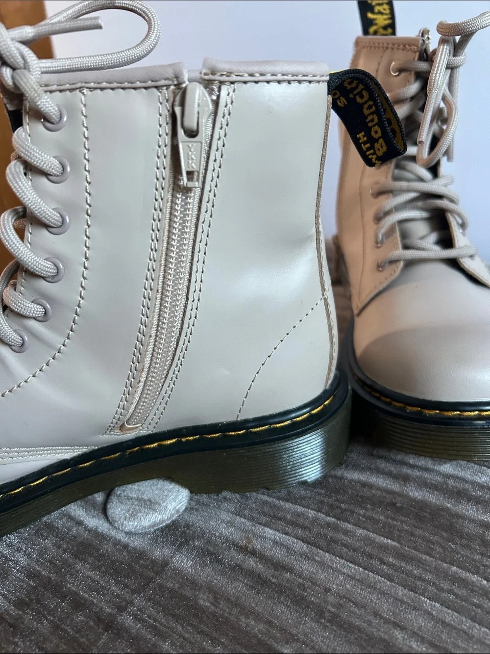 Dr. Martens Kids Lace-Up Combat Boots in Light Tan